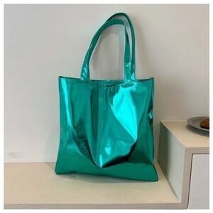 Green Metallic Tote‎ Bag Women's Shoulder Bag Shiny Fashion Handbag Purse